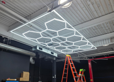 commercial led hexagon light install cropped